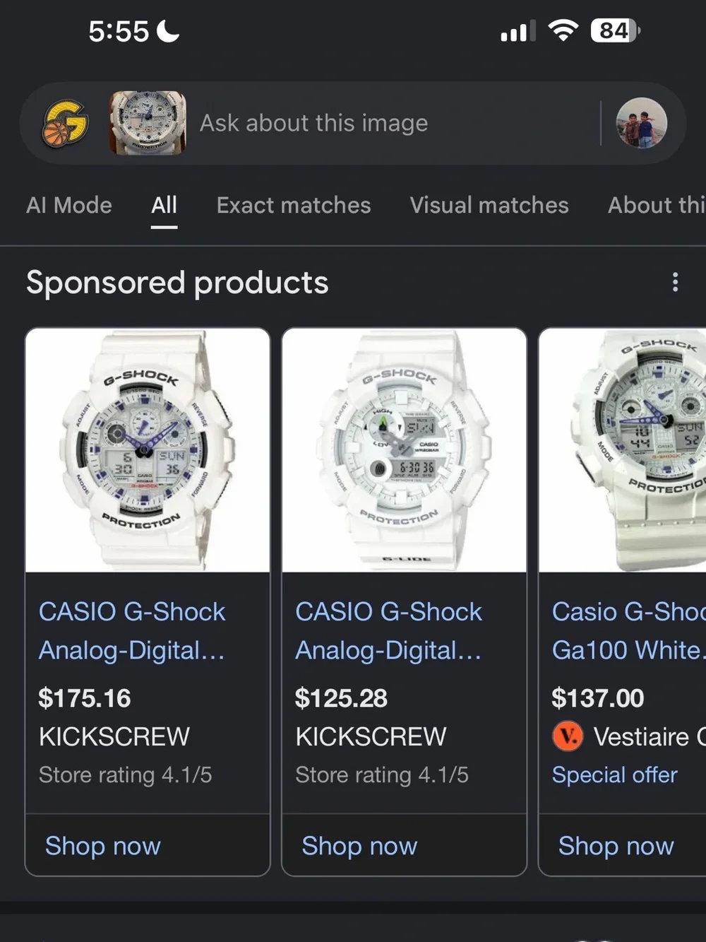 Casio‎ G-Shock GA-100A Digital & Analog.  White/blue 44mm, New Batteries